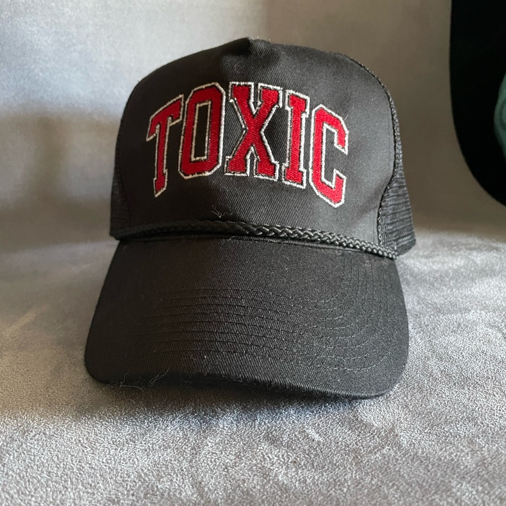 ALF Black Trucker Hat with Red 'TOXIC' Embroidery